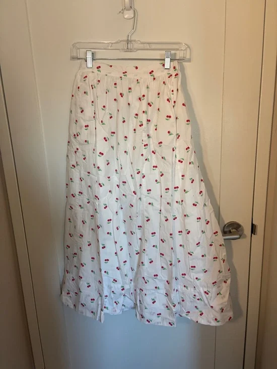 Aerie The New Essentials White Cherry Print Midi Skirt NWT - Picture 3 of 6